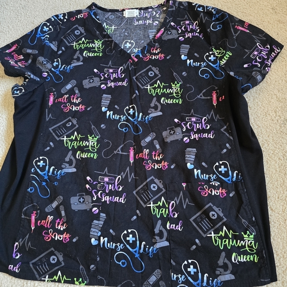🌈Scrubstar 3X Nurse Scrub Top – “Scrub Squad / Trauma Queen / Nurse Life” Print